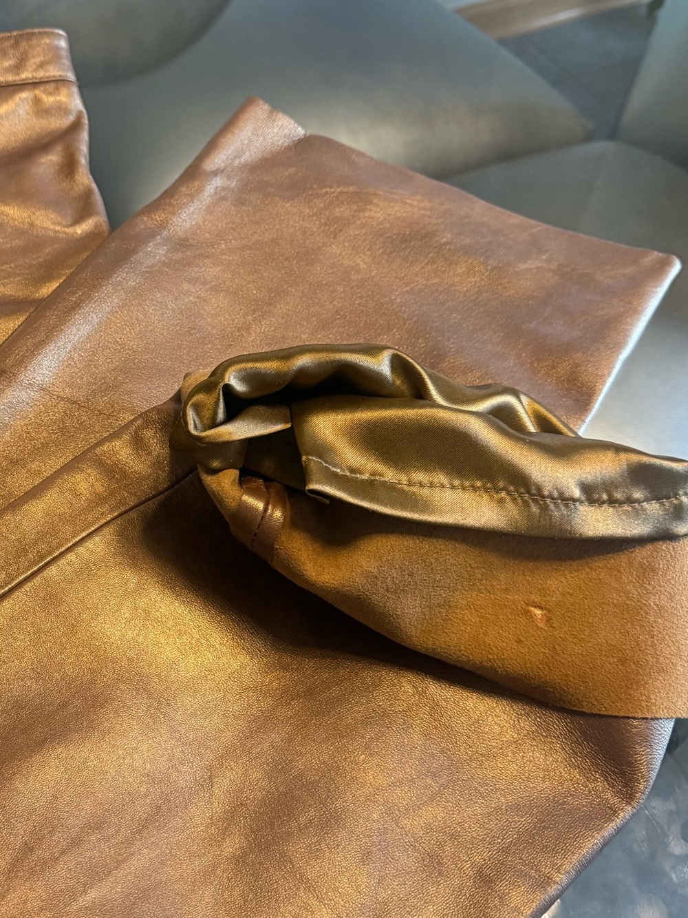 Women’s Metallic Bronze Leather Pants- Classic Stylish Fit - Picture 6 of 9